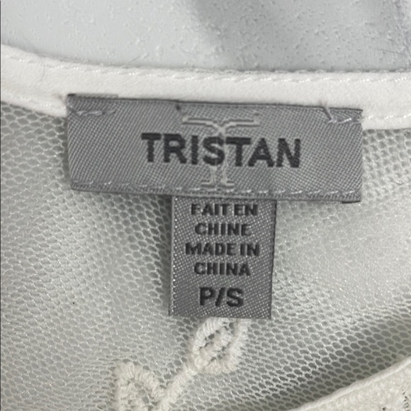 Tristan Cream Sheer Lace Blouse 3/4 Sleeve Round Neck Button Down Back Size S - Picture 15 of 16